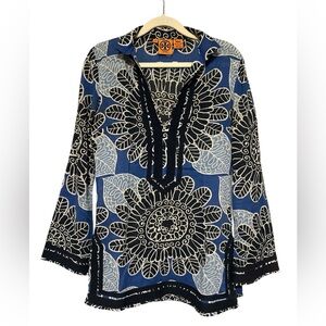 Tory Burch Stephanie Blue‎ and Navy Floral Tunic size 2 NWOT
